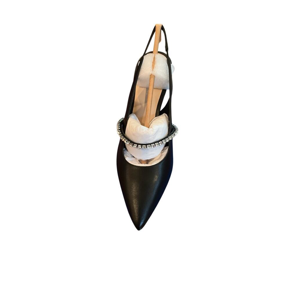 Stuart Weitzman Crystaline Slingback Leather Pump Black Womens Size 9.5/40 NWB